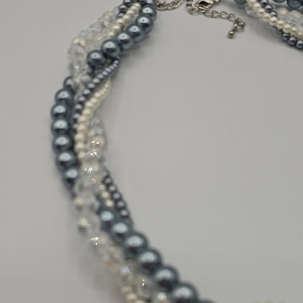 Multi-Strand Faux Pearl & Crystal Bead Necklace Wedding Bridal Formal - Picture 5 of 7